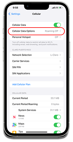 3. Presione Opciones | Cellular Data Options 3. Presione Opciones | Cellular Data Options